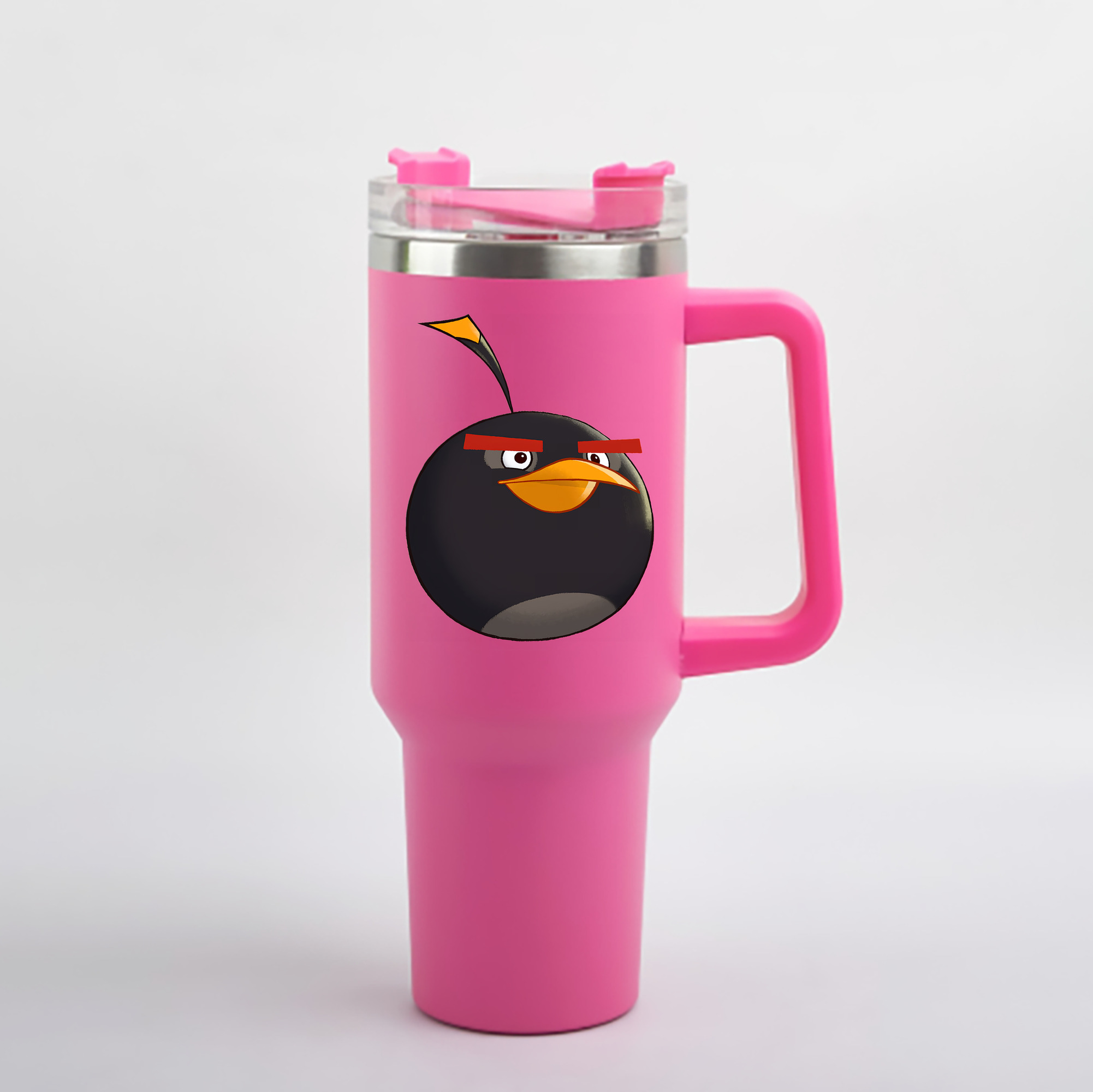 （画像用） Angry Birds アングリーバード 1200mL車用タンブラー - クリスタルステッカー（プラスチックストロー付き）
